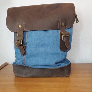 R&R Leather Blue Canvas Mens Backpack Hiking Camping Outdoors Bag Unisex